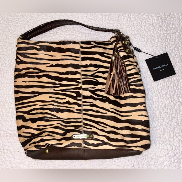 Cynthia Rowley Authentic NWT Pony Hair Animal Print w/ Leather Trim Shoulder Bag - Picture 1 of 11
